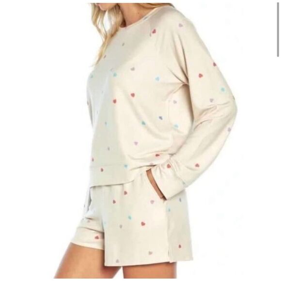 Wildfox Lounge Set Sweatshirt & Shorts Oatmeal Hearts XXL NWT$160 - Picture 5 of 7